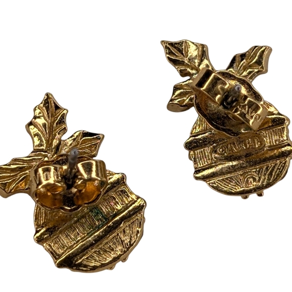 CHRISTMAS Sparkling Ornaments Post Earrings Vintage Retro Red Gold - Picture 6 of 9